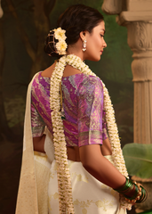 Off-White Dola Silk Saree with Gold Zari Weaves