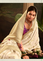 Off-White Dola Silk Saree with Gold Zari Weaves