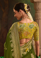 Olive Green Zari Embroidered Dola Silk Saree