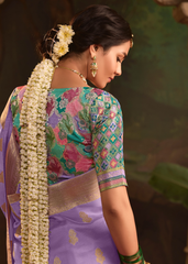 Lavender Dola Silk Saree with All‑Over Buta & Golden Border