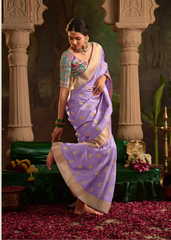 Lavender Dola Silk Saree with All‑Over Buta & Golden Border