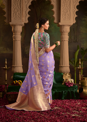 Lavender Dola Silk Saree with All‑Over Buta & Golden Border