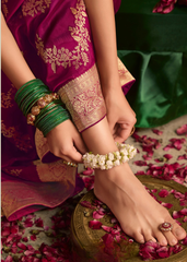 Magenta Dola Silk Saree with Golden Floral Zari Weave