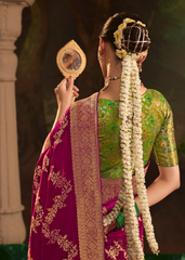 Magenta Dola Silk Saree with Golden Floral Zari Weave