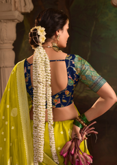 Lime Yellow Dola Silk Saree with Golden Zari Weave