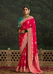 Maroon Velvet Saree with Teal Embroidered Blouse