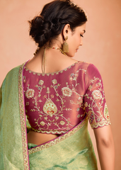 Golden Zari Tissue Silk Saree with Embroidered Blouse