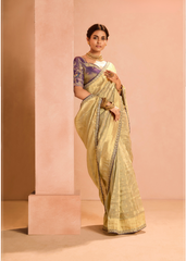Golden Zari Tissue Silk Saree with Embroidered Blouse