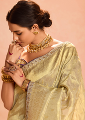 Golden Zari Tissue Silk Saree with Embroidered Blouse