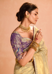 Golden Zari Tissue Silk Saree with Embroidered Blouse
