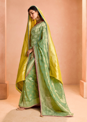 Olive Green Zari Tissue Silk Saree with Designer Blouse