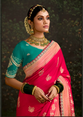 Maroon Velvet Saree with Teal Embroidered Blouse