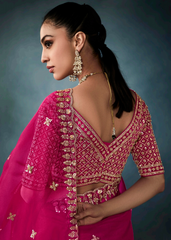 Fuchsia Pink Saree with Zari-Embroidered Blouse Design