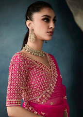 Fuchsia Pink Saree with Zari-Embroidered Blouse Design