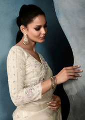 Ivory Tissue Saree with Soft Pink Floral Embroidery