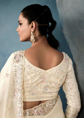 Ivory Tissue Saree with Soft Pink Floral Embroidery