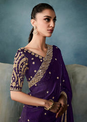 Royal Purple Tissue Saree with Gold Embroidered Blouse