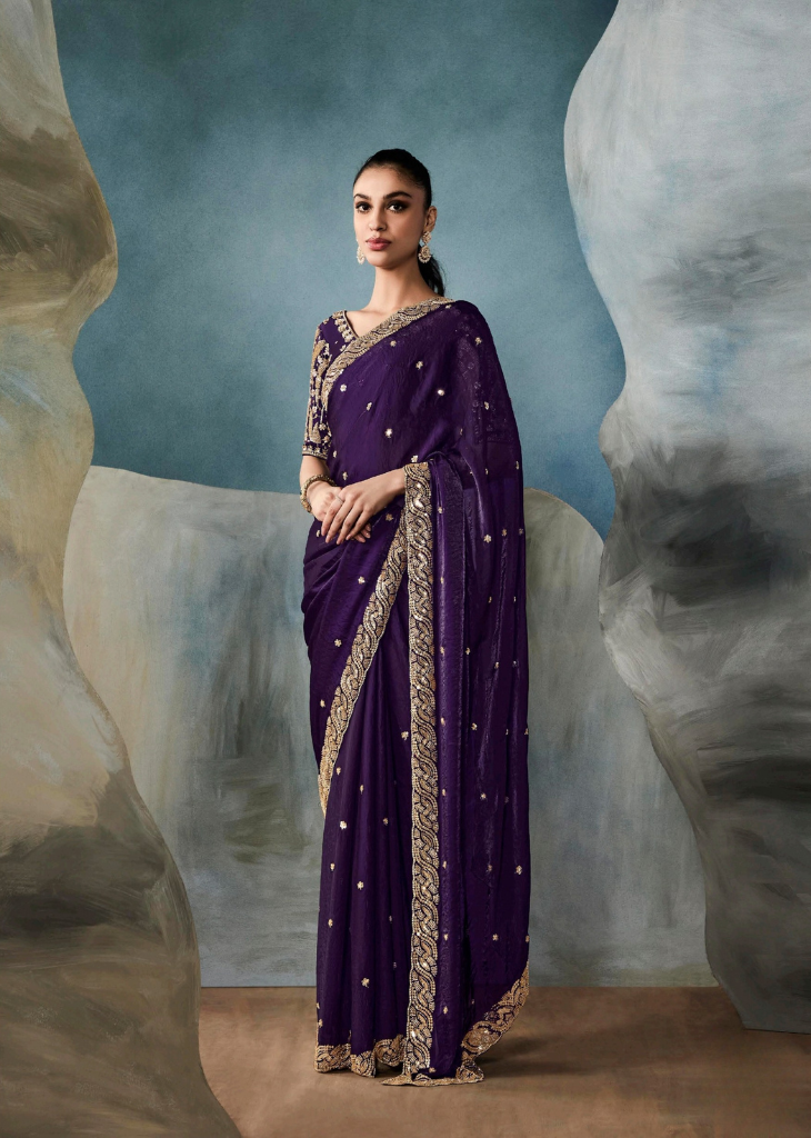 Royal Purple Tissue Saree with Gold Embroidered Blouse
