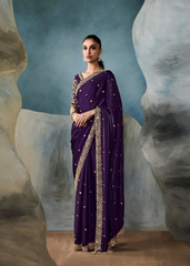 Royal Purple Tissue Saree with Gold Embroidered Blouse