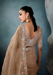 Nude Gold Tissue Saree with Sequin & Floral Embroidery
