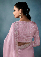 Blush Pink Shimmer Tissue Saree with Embroidered Blouse