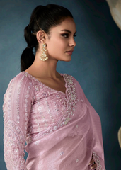 Blush Pink Shimmer Tissue Saree with Embroidered Blouse