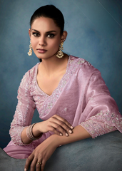 Blush Pink Shimmer Tissue Saree with Embroidered Blouse