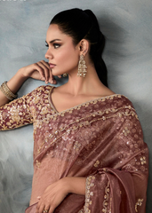 Dusty Rose Handwork Tissue Saree with Embroidered Blouse