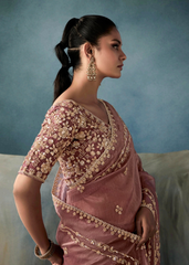 Dusty Rose Handwork Tissue Saree with Embroidered Blouse