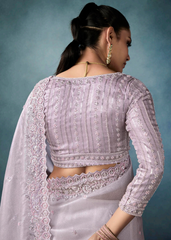 Lavender Ho Tissue Saree with Embroidered Blouse & Cutwork Border