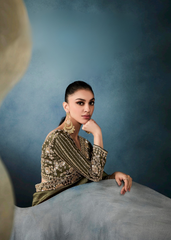 Olive Green Ho Tissue Saree with Handwork Border & Satin Blouse