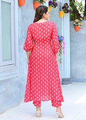 Pastel Peach Maslin Kurti Set with Digital Print & Crepe Inner