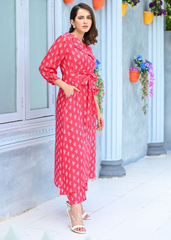 Pastel Peach Maslin Kurti Set with Digital Print & Crepe Inner