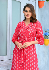 Pastel Peach Maslin Kurti Set with Digital Print & Crepe Inner