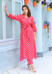 Pastel Peach Maslin Kurti Set with Digital Print & Crepe Inner