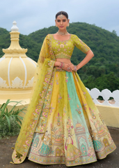 Yellow Designer Silk Lehenga with Heavy Embroidery Work