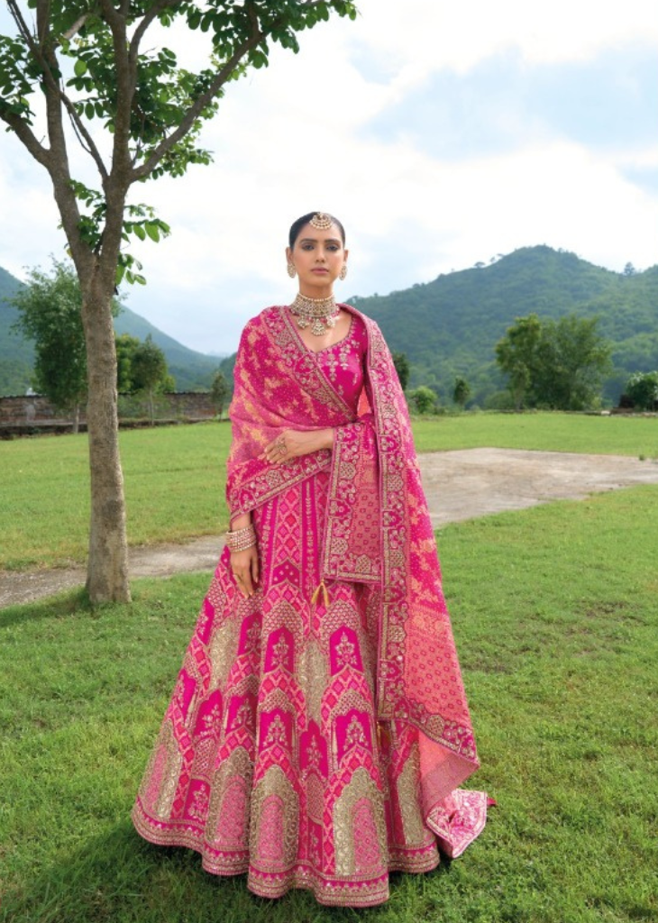 Pink Bridal Silk Lehenga with Heavy Embroidery