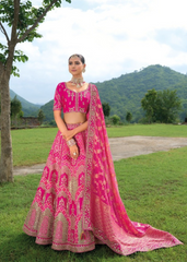 Pink Bridal Silk Lehenga with Heavy Embroidery