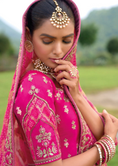 Pink Bridal Silk Lehenga with Heavy Embroidery