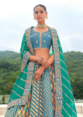 Grey Banarasi Silk Lehenga with Embroidered Green Dupatta