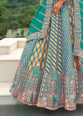 Grey Banarasi Silk Lehenga with Embroidered Green Dupatta