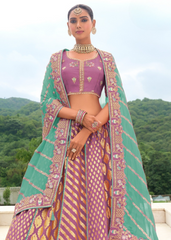 Onion Pink Lehenga in Banarasi Silk with Embroidered Dupatta