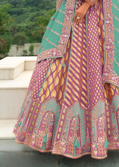 Onion Pink Lehenga in Banarasi Silk with Embroidered Dupatta