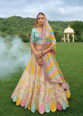 Pastel Embroidered Lehenga with Multicolor Dupatta