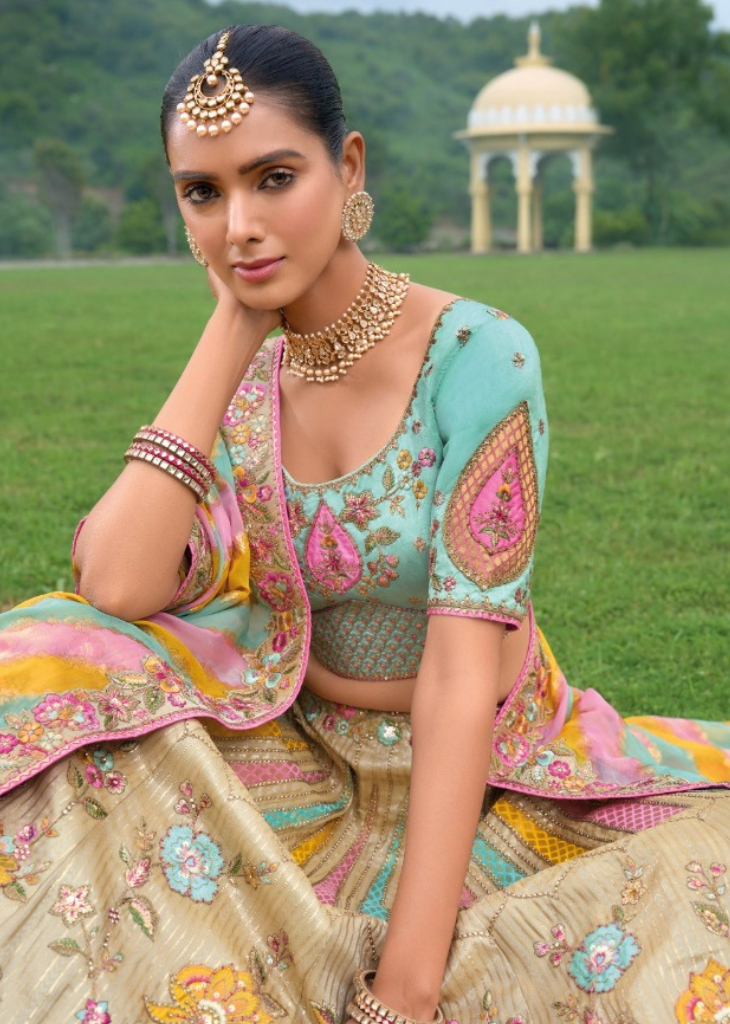 Pastel Embroidered Lehenga with Multicolor Dupatta