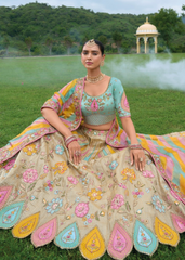 Pastel Embroidered Lehenga with Multicolor Dupatta