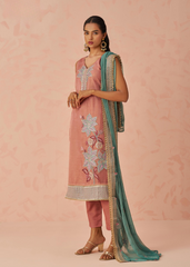 Rose Kurta with Mint Dupatta in Embroidered 3-Piece Set