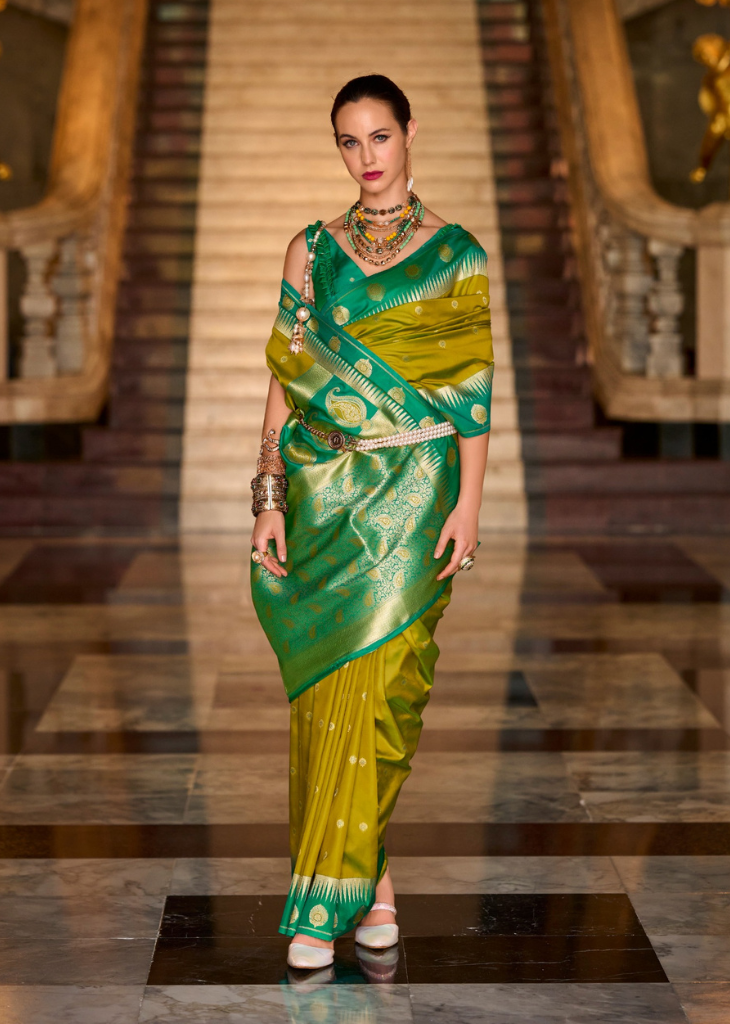 Green Banarasi Silk Saree with Golden Zari Motifs