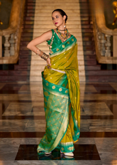Green Banarasi Silk Saree with Golden Zari Motifs