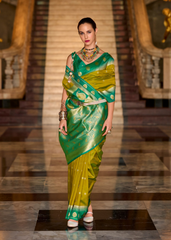 Green Banarasi Silk Saree with Golden Zari Motifs